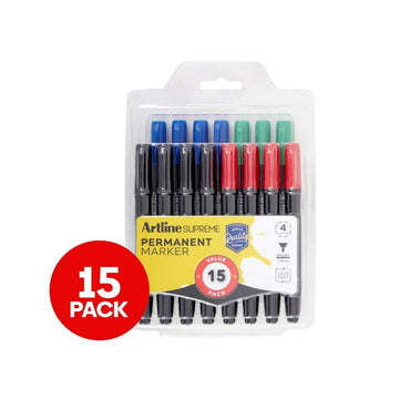 Artline Supreme Bullet Tip Permanent Marker - 15 Pack